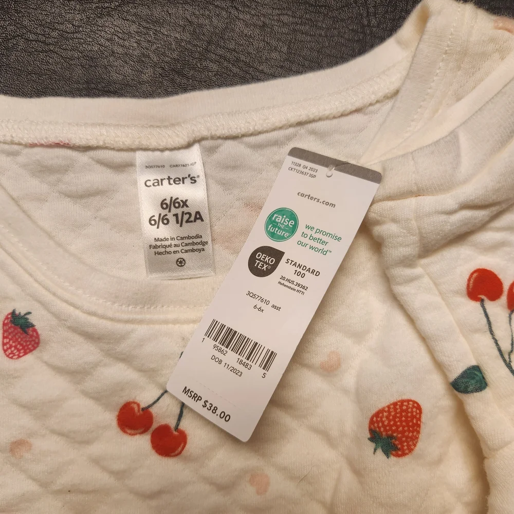 Carter's 6/6X White Tee with Cherry and Strawberry Pattern